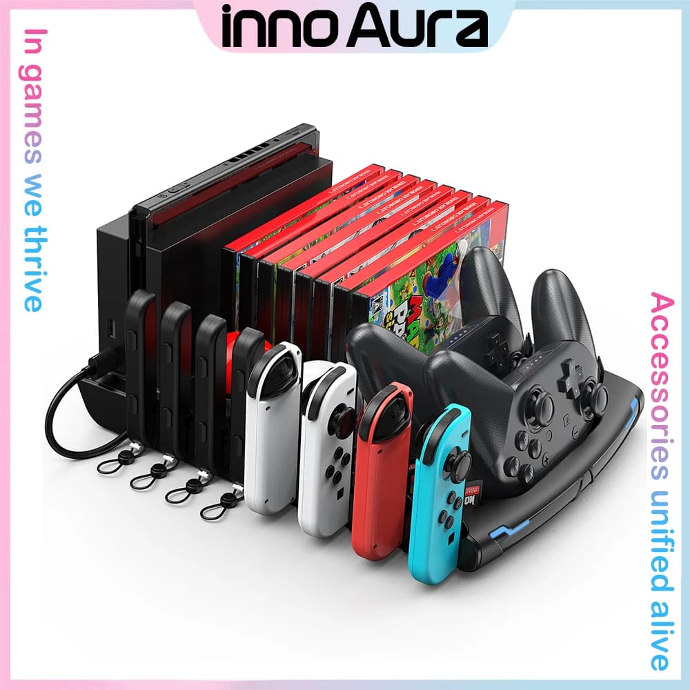 innoAura Switch Controller e caricabatterie J-Cons, stazione organizer, switch storage per giochi, dock TV, compatibile con NS e OLED