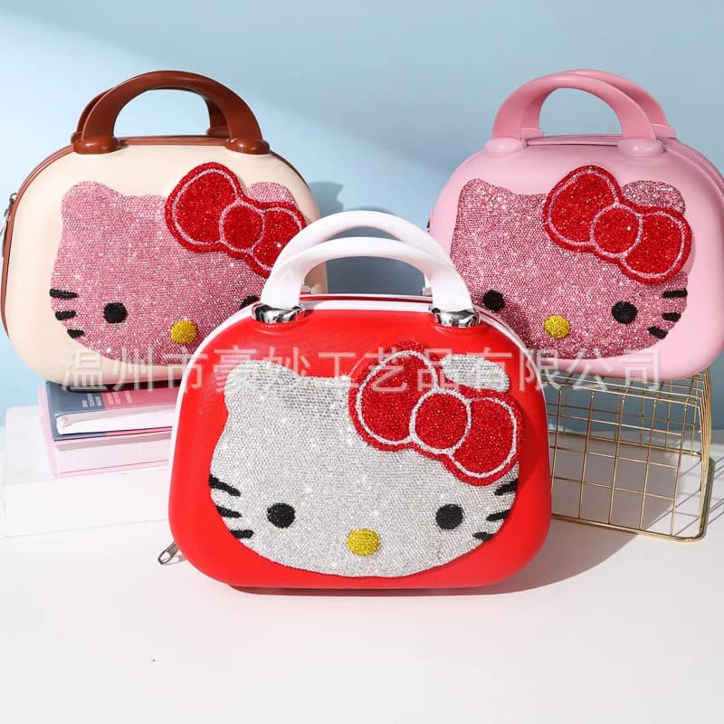 New 14 inch animated cartoon Hello Kittys girls bag cosmetic sticker application hand luggage figure anime Kawaii waterproof