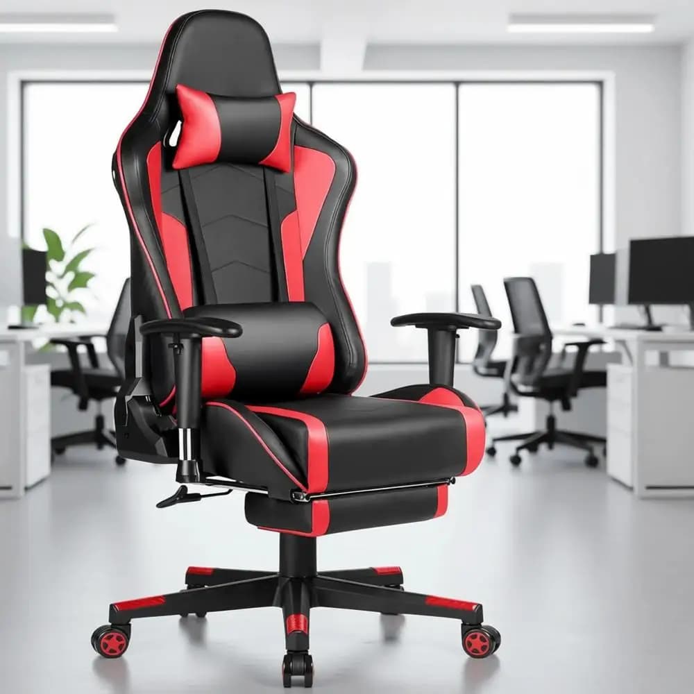 Sedia da Gaming con Altoparlanti e Poggiapiedi, Sedia per Videogiochi con Bluetooth, Sedia Ergonomica Robusta per Computer e Ufficio