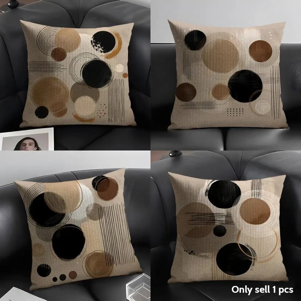 Bohemian Mid-Century Modern Cushion Cover Natural Linen Organic Fabric Double Sided Print Sofa Pillow Case Home Decor Gift
