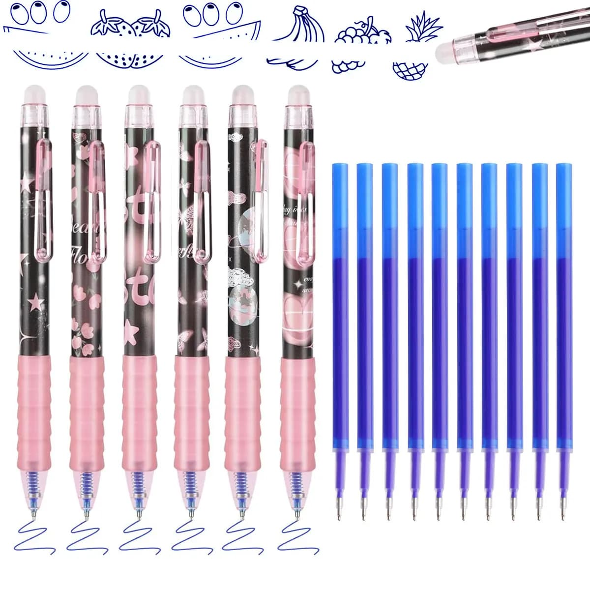 Penne gel cancellabili retrattili da 16 pezzi Inchiostro blu, scrittura fluida Penne con impugnatura comoda con gomma per regalo di diario per ufficio scolastico