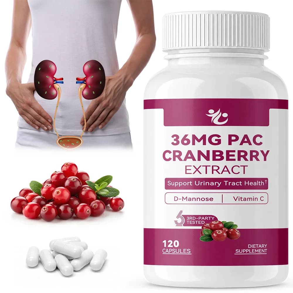 Cranberry Supplement - with D-Mannose & Vitamin C, Cranberry Capsules for Women, 3-in-1 Daily Urinary Tract Support