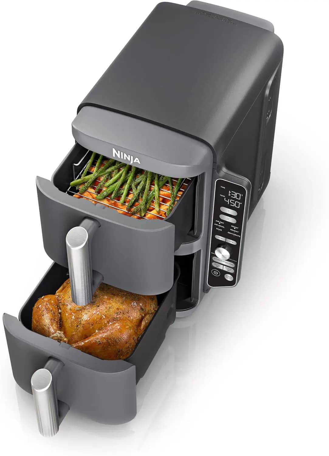 Ninja Air Fryer, 10QT DoubleStack XL 2-Basket, Compact Design, Cooks 5lb Whole Chicken, Feeds Up to 8 People, 6-in-1 Air Fryer,