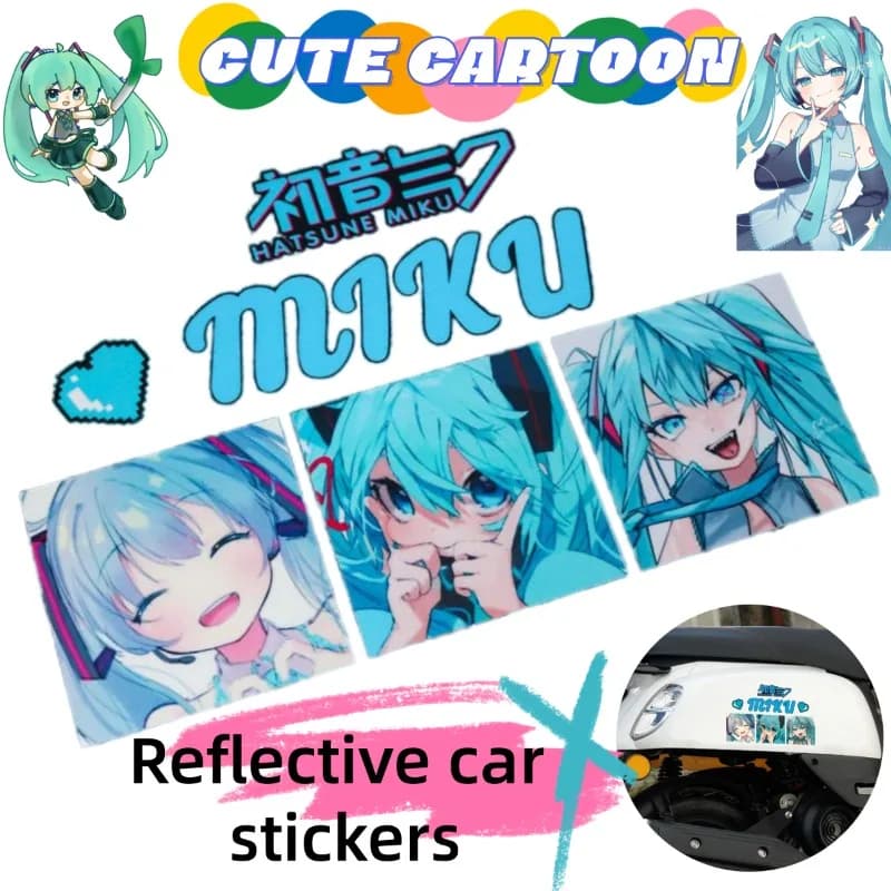 Nuovi Adesivi Riflettenti Creativi Hatsune Miku Anime 2026, Simpatici Decalcomani per Lunotto Posteriore Auto, Scooter Elettrici e Caschi