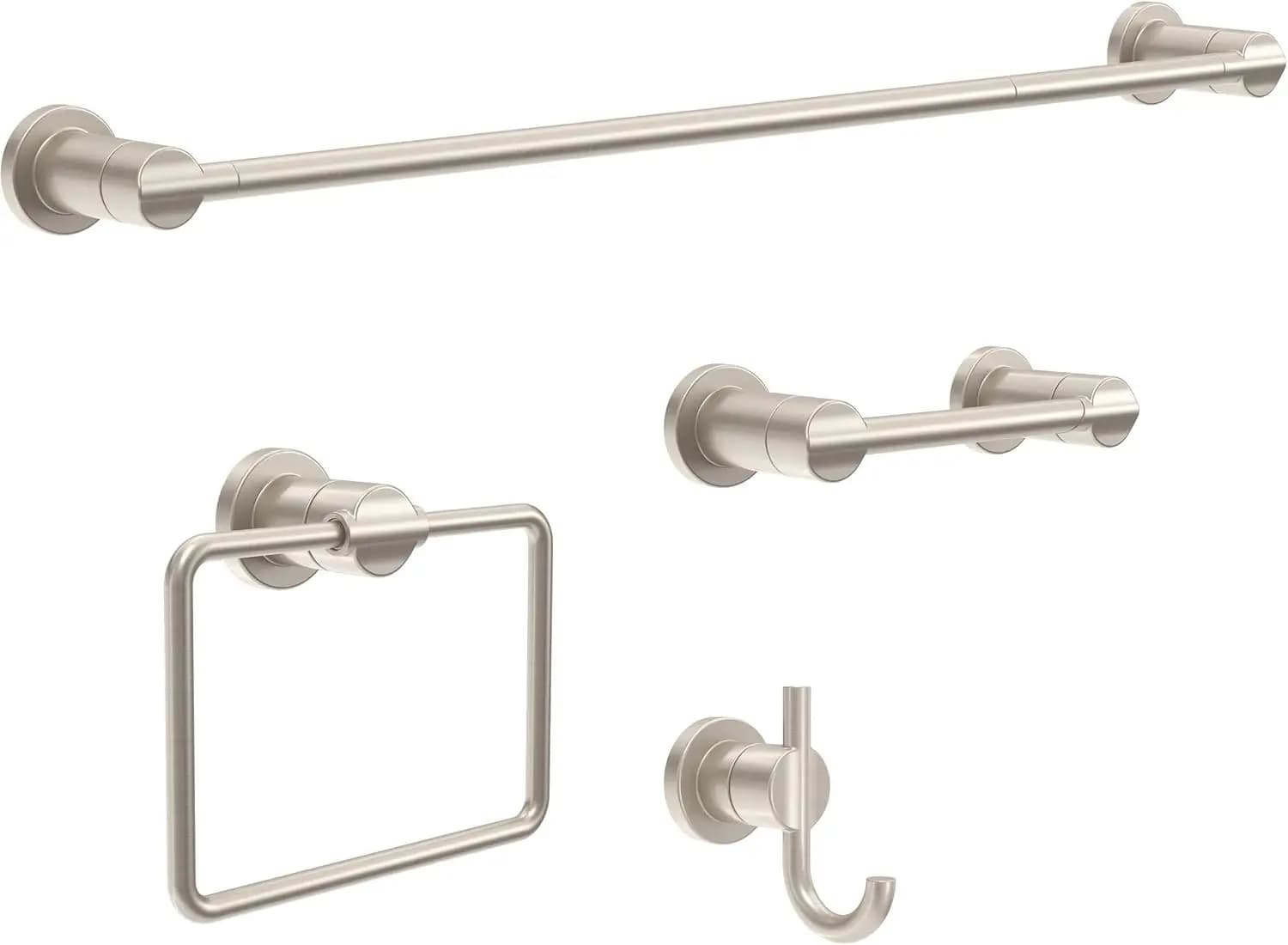 Set di accessori da bagno da 4 pezzi con portasciugamani, porta carta igienica, anello, gancio in finitura nichel spazzolato