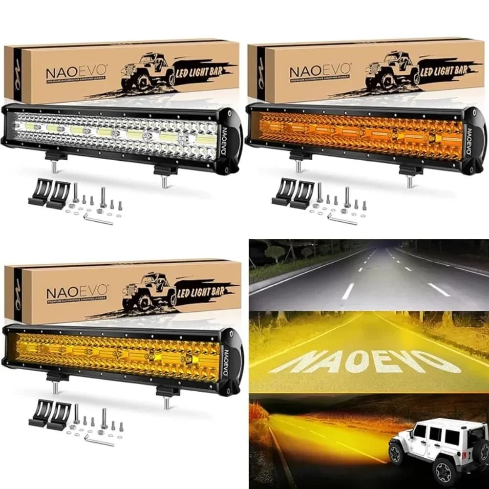 Barra luminosa a LED da 20 pollici NAOEVO 420w Spot di inondazione Fascio combinato Luci di guida bianche Fendinebbia Luce da lavoro a LED per camion Off Road Boat