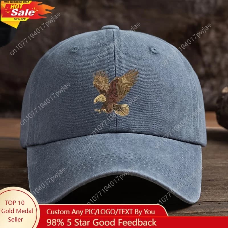 Adjustable baseball cap with aquila print for men, elegant hip-hop sun hat dark blue | Eagle design | Durable hood