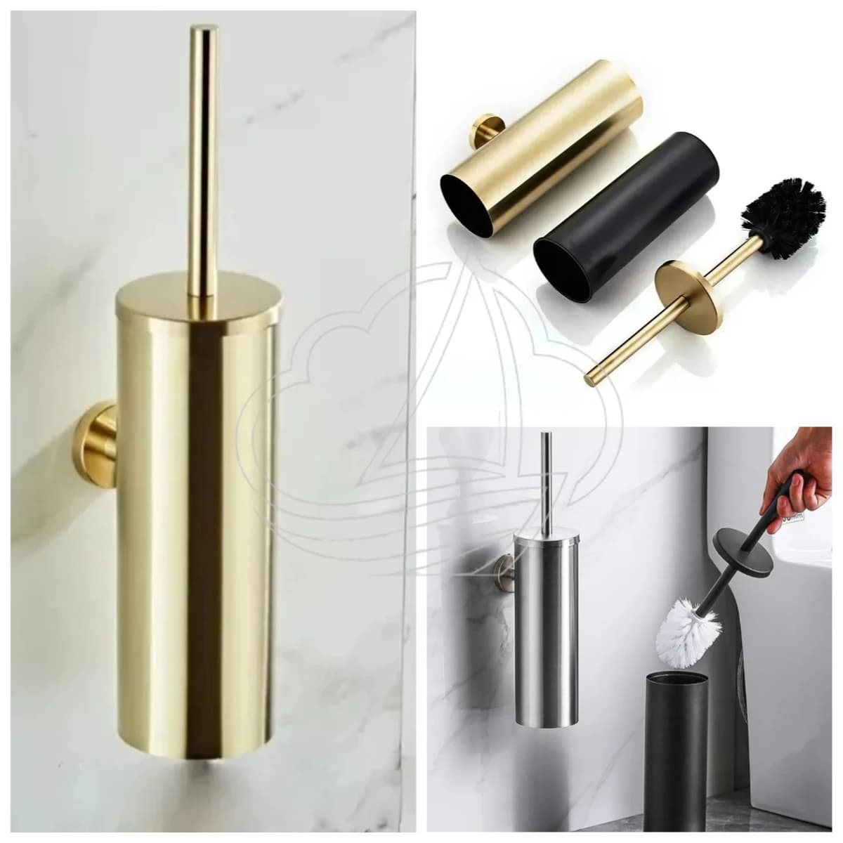 Set Spazzola WC in Acciaio Inossidabile Oro Spazzolato, Design Chiuso Montabile a Parete, Portatile per Bagno Domestico