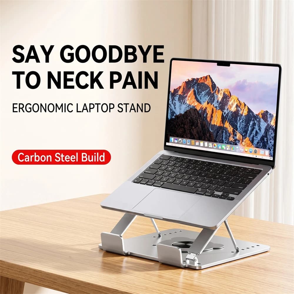 Foldable Height Adjustable Carbon Steel Laptop Stand with Heat Dissipation Design for Desktop Ergonomic Support for Neck Health