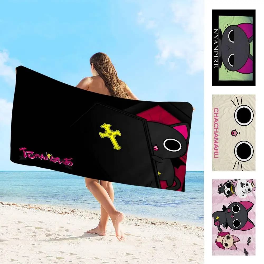 Asciugamano da Spiaggia Cartoon Nyanpire Anime, Morbido e Assorbente, Regalo per Bambini, Viaggi, Campeggio, Palestra