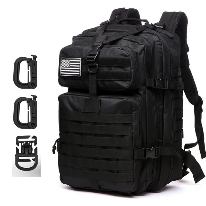 3X Stronger Work & Military Backpack | Resistant and Heavy Duty | 3 Day MOLLE Bug Out Give a climbing carabiner