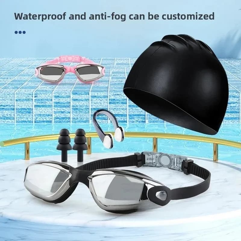 Professional set of Swimwear for Adults, High Definition, Waterproof, Anti-fog, Anti-UV, with Swimming Headset