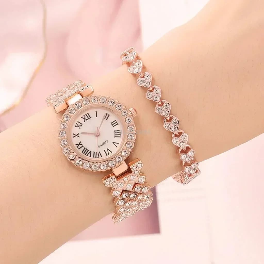 1/2 Pezzi Orologi da Polso di Lusso per Donne, Orologio in Oro Rosa, Elegante Orologio al Quarzo da Donna, Gioiello Femminile, Reloj Mujer
