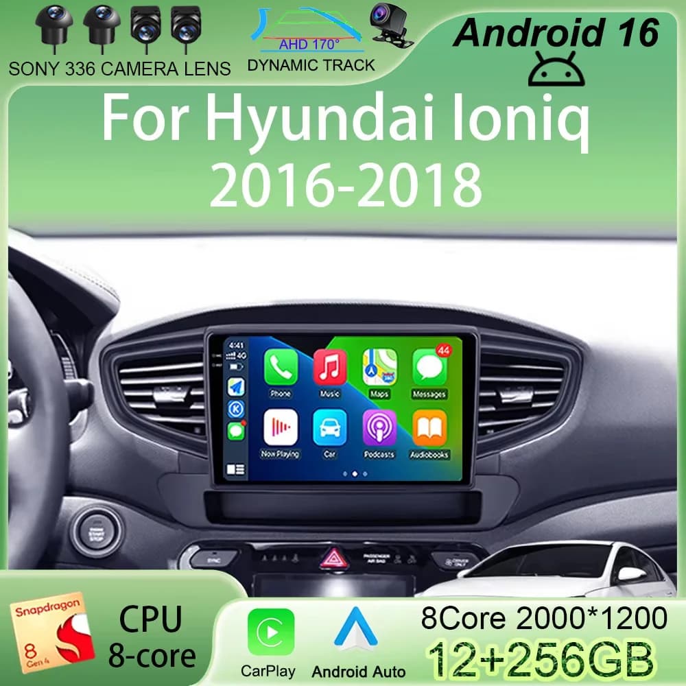 Autoradio Lettore Android 15 Per Hyundai Ioniq 2016 - 2018 Navigazione GPS Wireless Carplay Wifi Bluetooth QLED Schermo