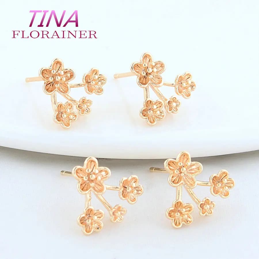 13*14MM 18K Color Gold Brass Plated Flowers Earrings with High Quality Pin Make Yourself Creation of FAI Jewelry FROM YOU Find Accessories