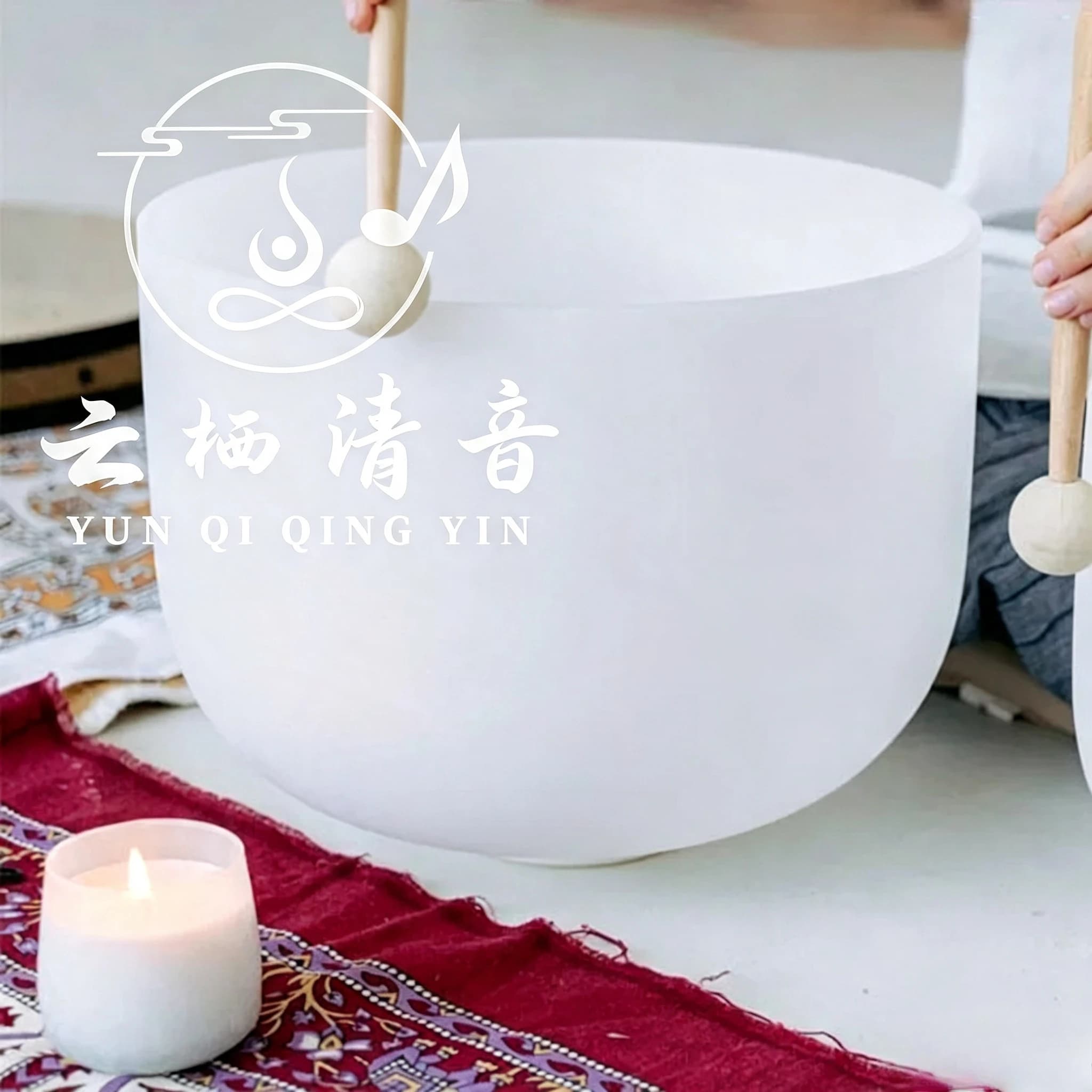 Yunqiqingyin 12 Inches Handmade Crystal Singing Bowl Meditation Yoga Sound Healing Buddhist Desktop Decoration