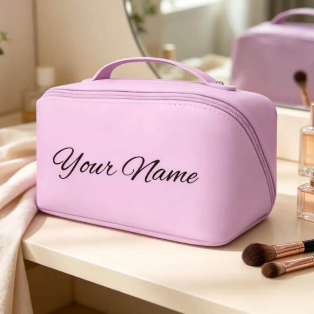 Personalized Custom Pillow Shape Portable Travel Makeup Bag, Large Capacity Outdoor Skincare Toiletry Organizer