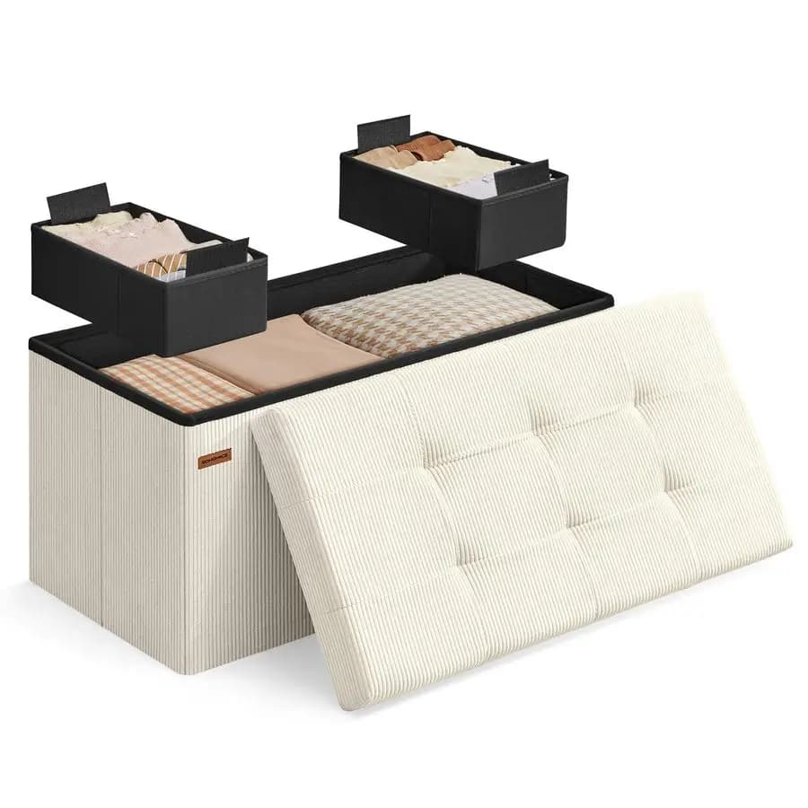 Panca contenitore Mazie Collection, poggiapiedi pieghevole, 15 x 30 x 15 pollici, panca per il fondo del letto, contenitore, portata 660 libbre, L