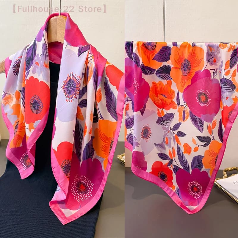 【MAX-22】Sciarpa quadrata di lusso con stampa floreale per donna, sciarpe in seta imitazione, bandane, hijab, foulard, scialli eleganti