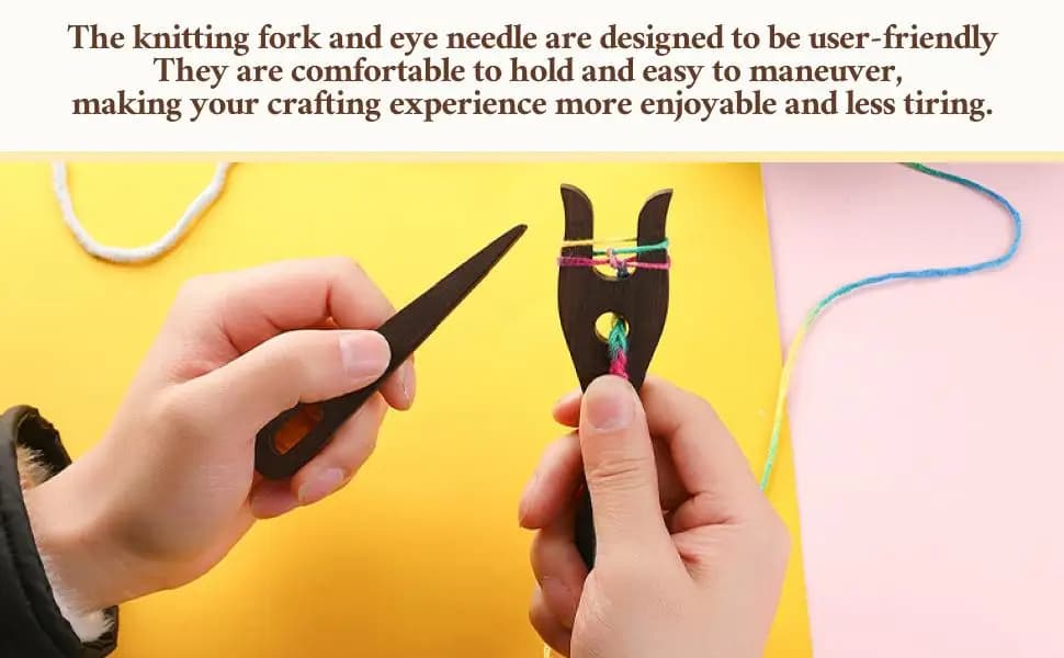 2 Pieces Knitting Fork and Eye Needle Kit Children's Handmade Woolen Knitting Portable Multifunctional Lucet Fork DIY Necklace