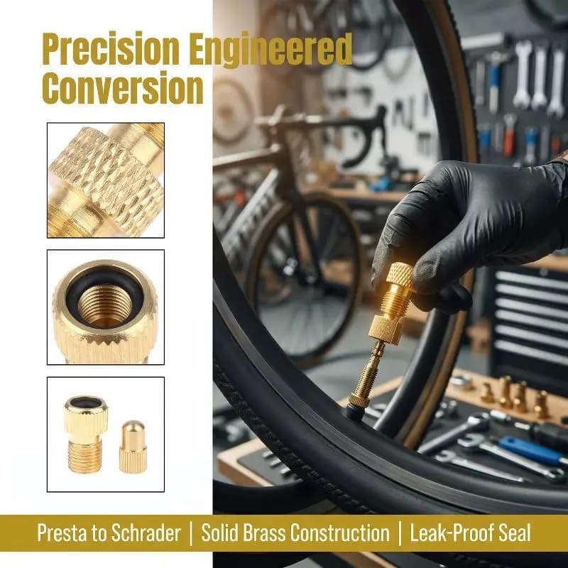 Set di 5 Adattatori per Valvole Bici da Presta a Schrader in Rame, Convertitore per Pneumatici, Essenziale per Ciclisti, Compatibile con Strumenti per Pompe Auto