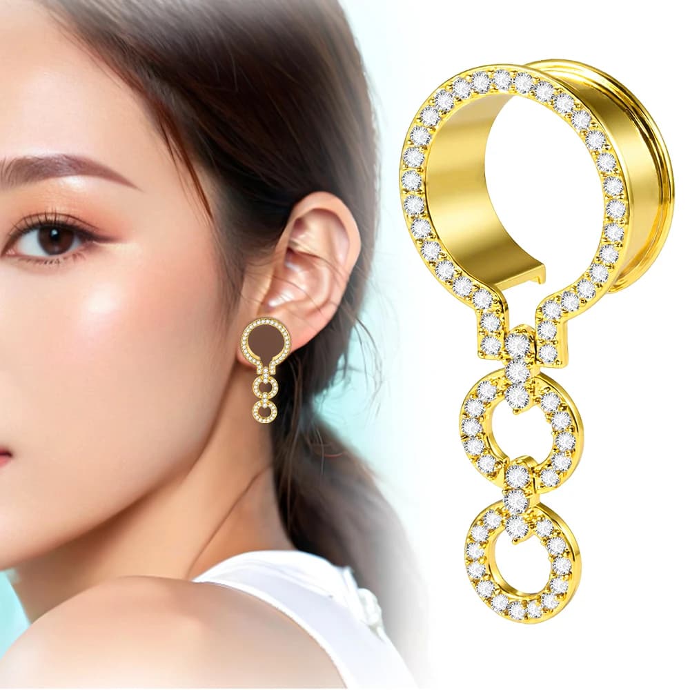 2/1 Pezzi Tappi per Orecchie in Rame a Incastro con Zirconia, Dilatatori a Tunnel, Allargatori con Peso, Calibro 8-25mm, Gioielli per Piercing Corporeo