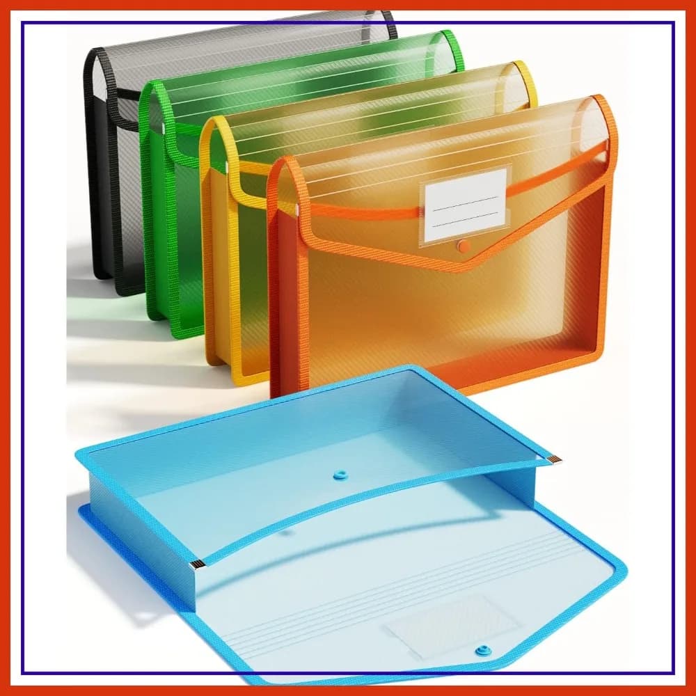 Cartella Espandibile in Plastica Trasparente, Chiusura a Scatto, Grande Capacità, Confezione da 5 per Formato A4/Letter