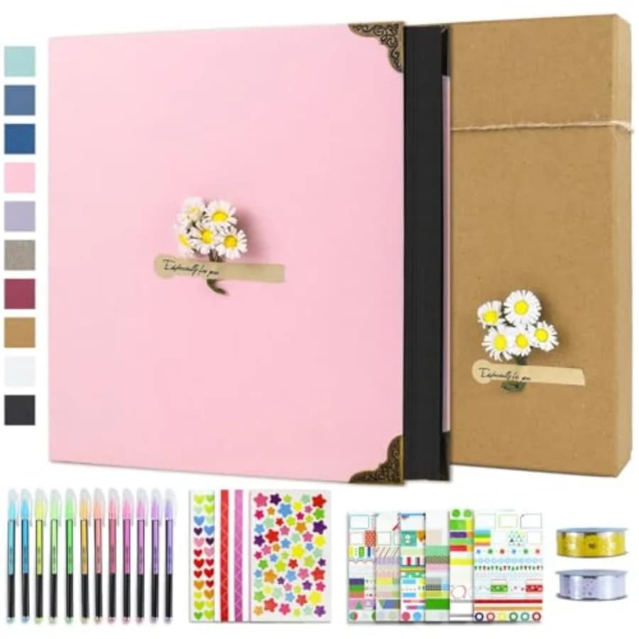 DIY Scrapbook Photo Album Kit with s Tapes and Stickers 60 Pages Hardcover 12x12 Inch 3 Rings Removable Paper Scrapbooking for