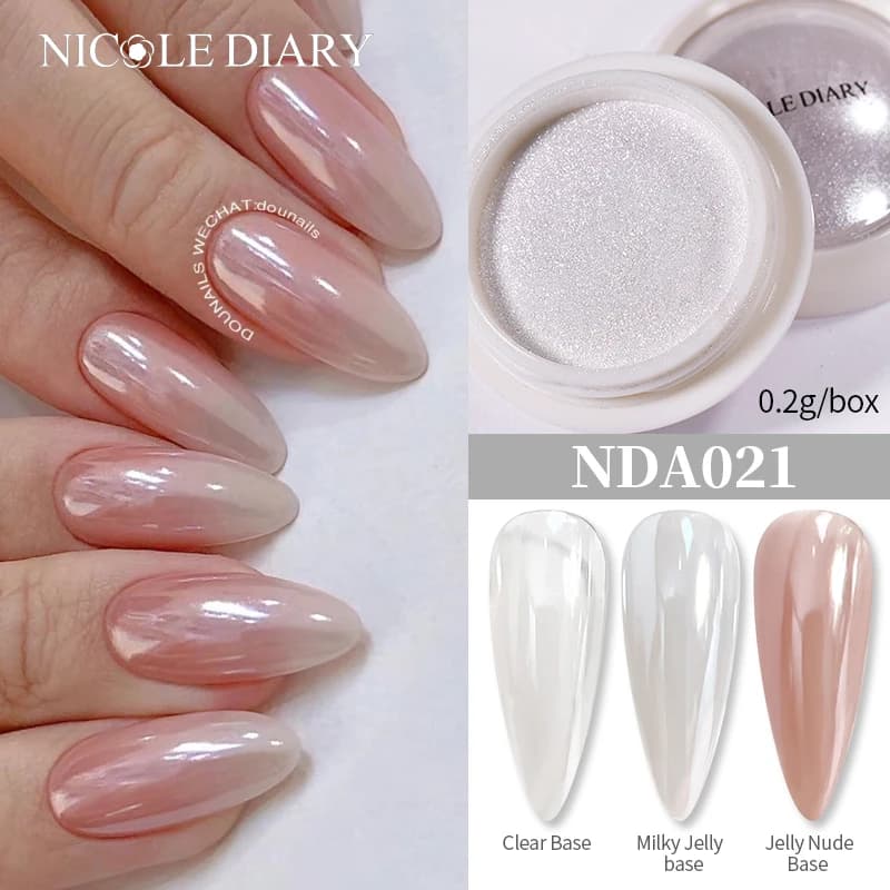 NICOLE DIARY Polvere per Unghie Bianca Perlata, Effetto Specchio Aurora, Pigmenti per Smalto UV, Polvere Cromata per Decorazione Unghie