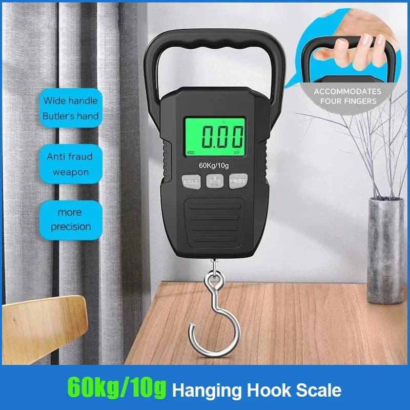 Bilancia digitale portatile per bagagli 60Kg 10g Bilancia per appendere amo da pesca Bilancia digitale da cucina LCD elettronica con retroilluminazione