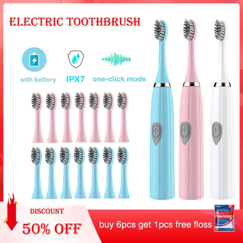 Electric Spazzolin for Adults Portable Battery Brush with Soft DuPont IPX7 bristles Waterproof Intelligent Effective Oral Hygiene