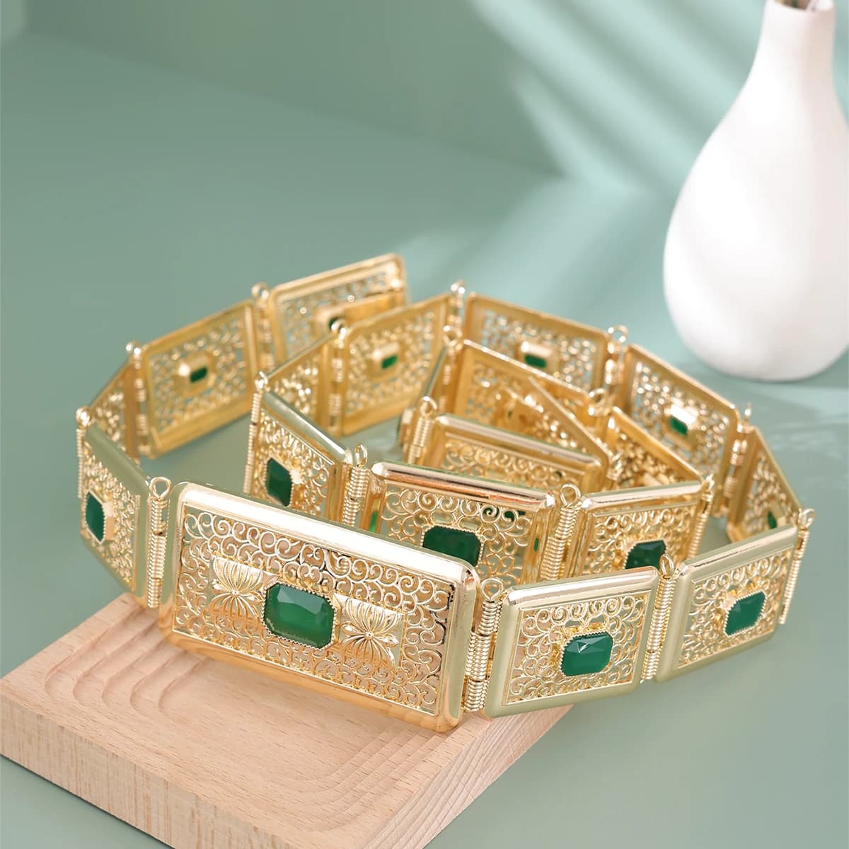 Moroccan caftano belt with large precious stone inlaid of luxury wedding jewelry for women's dress life chain