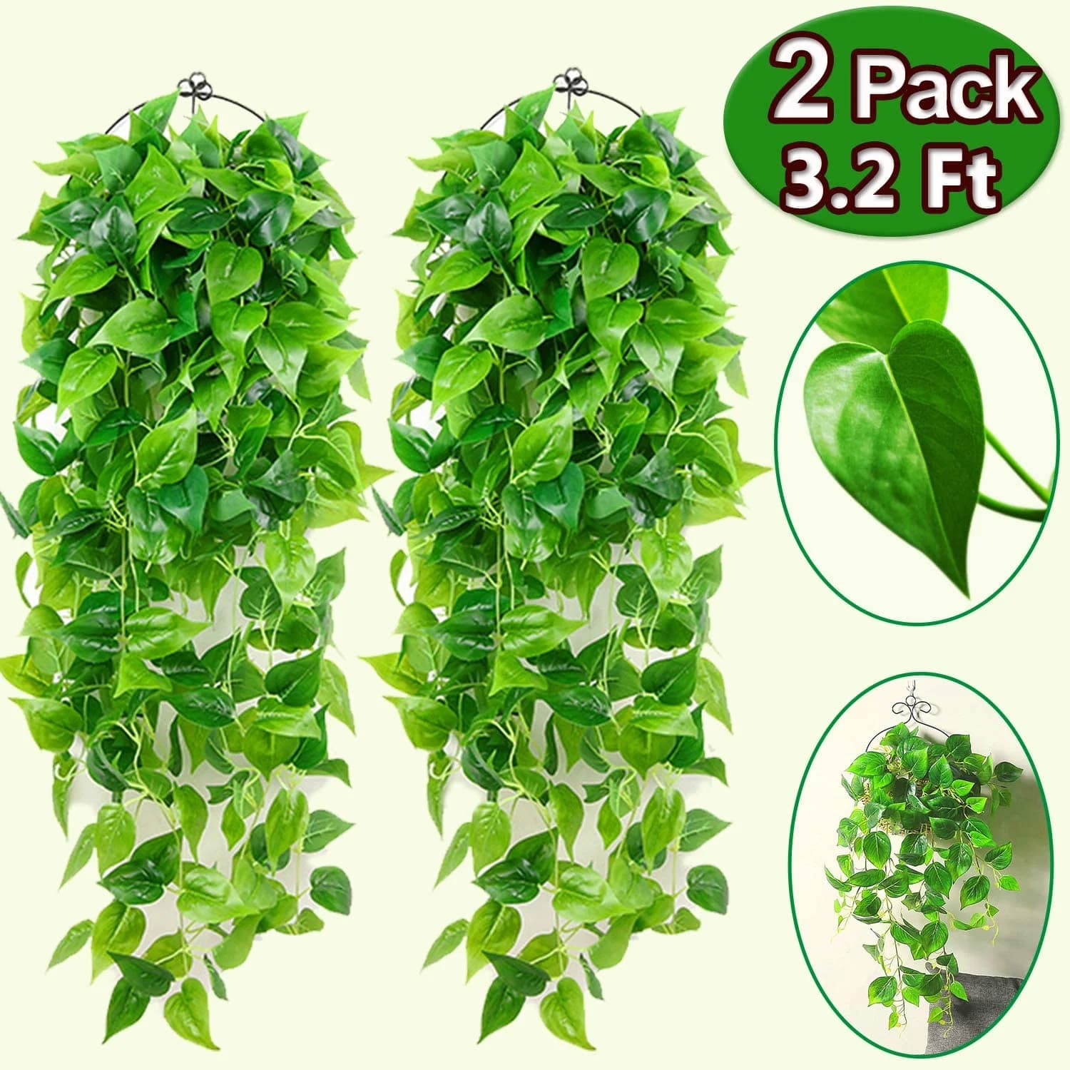 2 Pack Artificial Hanging Plants 3.2 Feet Fall Garland Greenery Ivy Vine Leaves for Wall Home Room Garden Wedding Decoration