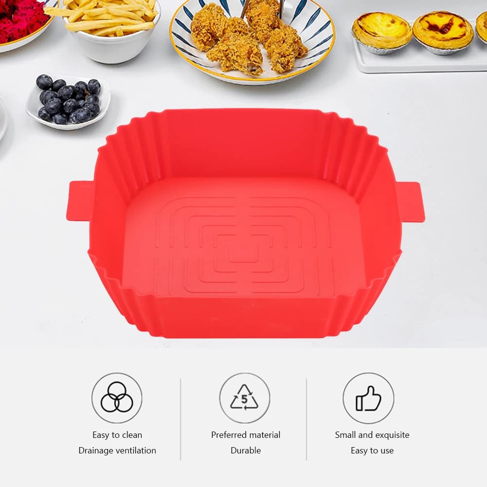 Teglia da Forno in Silicone per Friggitrice ad Aria, Impermeabile, Antiaderente, Quadrata, Resistente alle Alte Temperature, Accessori di Ricambio
