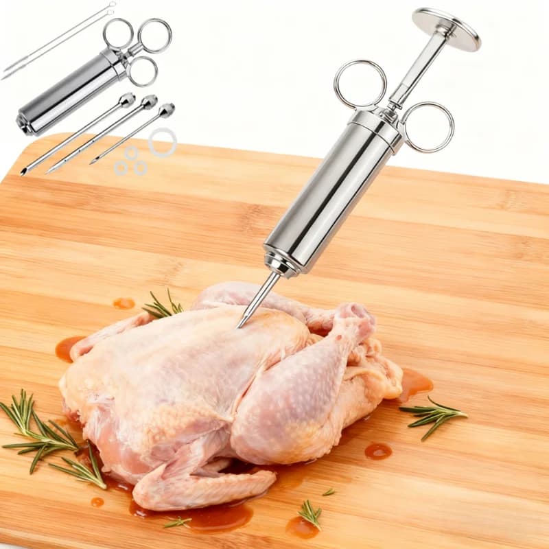 Kit siringa per iniettore di carne Griglia Tacchino BBQ Condimento Salsa Sapore Ago Siringa da cucina in acciaio inossidabile Iniettore Strumenti di cottura