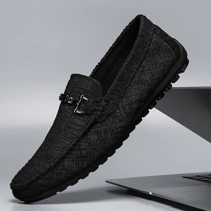 Scarpe da uomo taglie forti, mocassini casual neri semplici e leggeri da guida, in pelle
