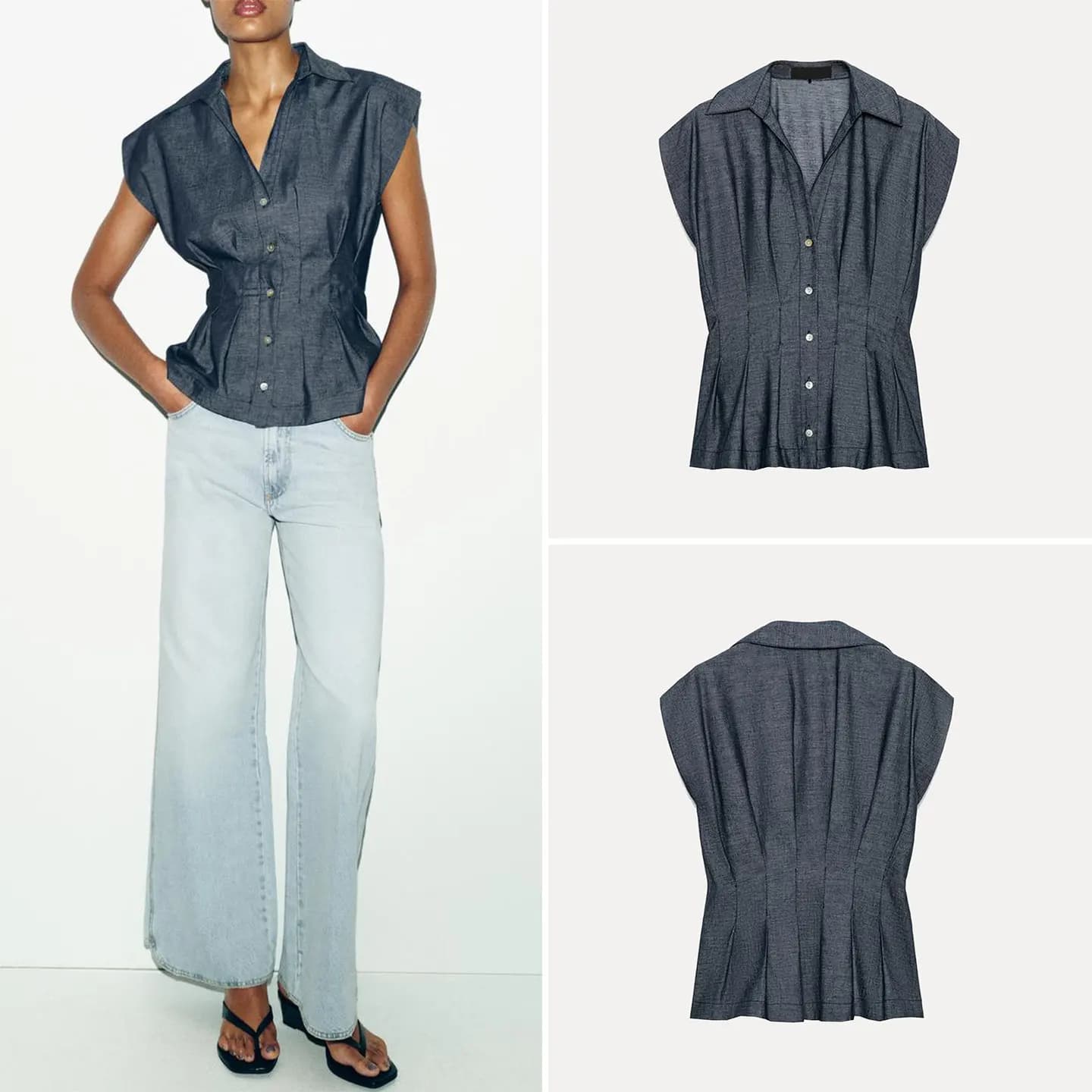 Summer 2026 Women's Shirt Short Sleeve Pleated Stand Collar Waist Cinched Blouse ZADATA Brand Fashion Ladies Premium Clothing