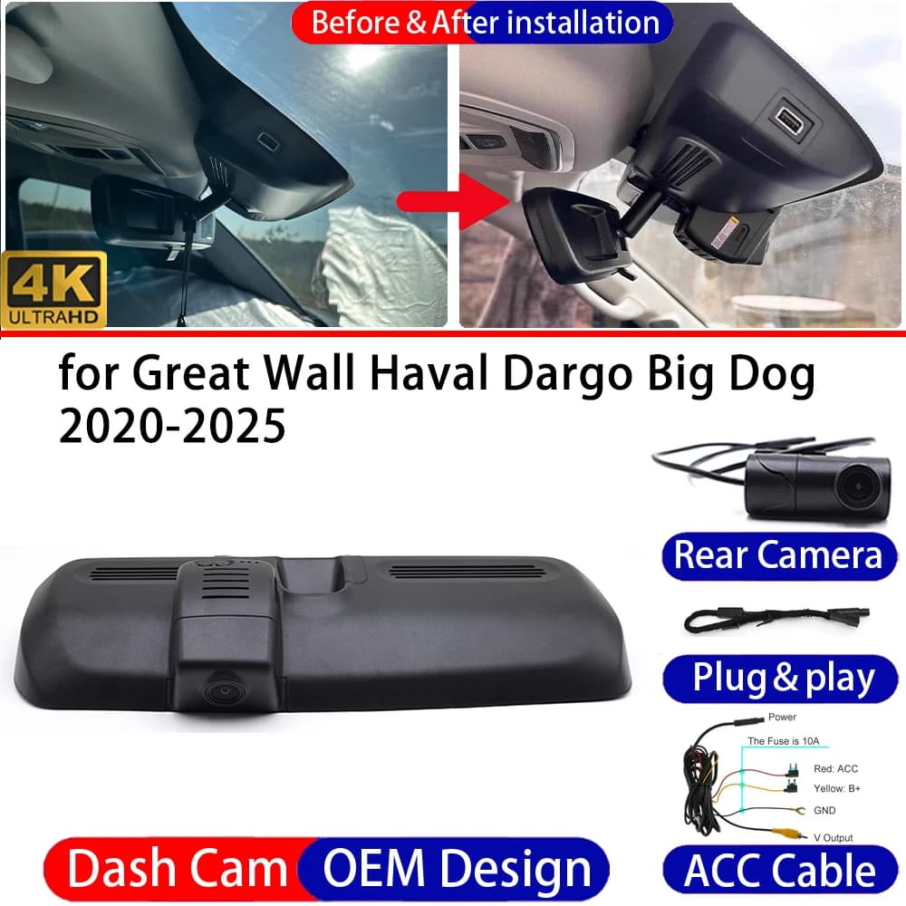 Dash Cam for Great Wall Haval Dargo Big Dog 2020-2025 Front＆Rear 4K UHD DVR Dashboard Camera Video Drive Recorder Parking Mode