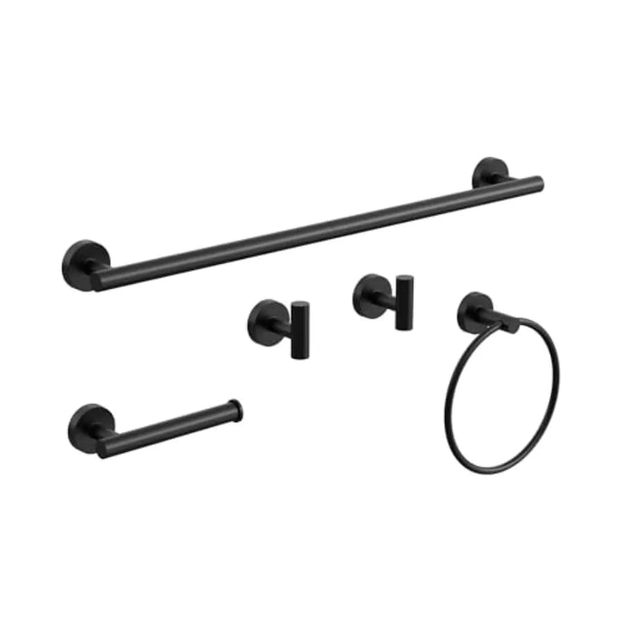 Set di Accessori per Bagno in Acciaio Inox SUS304 Nero Opaco, 5 Pezzi, Portasciugamani e Portarotolo da 26 Pollici