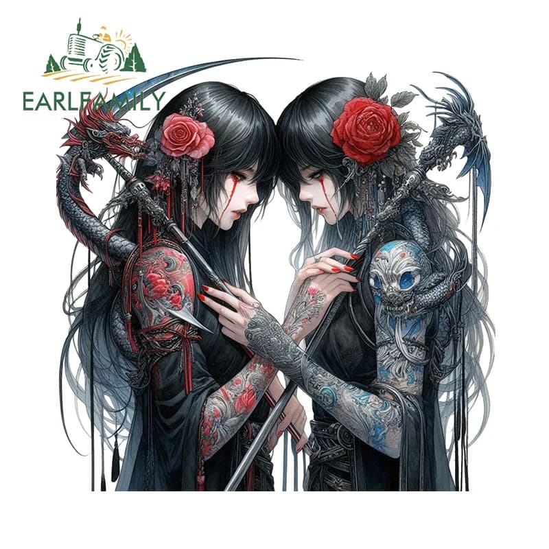 EARLFAMILY Sticker for auto Japanese girl pink original tattoo creative skull dragon decoration sun protection cool decals warrior for laptop