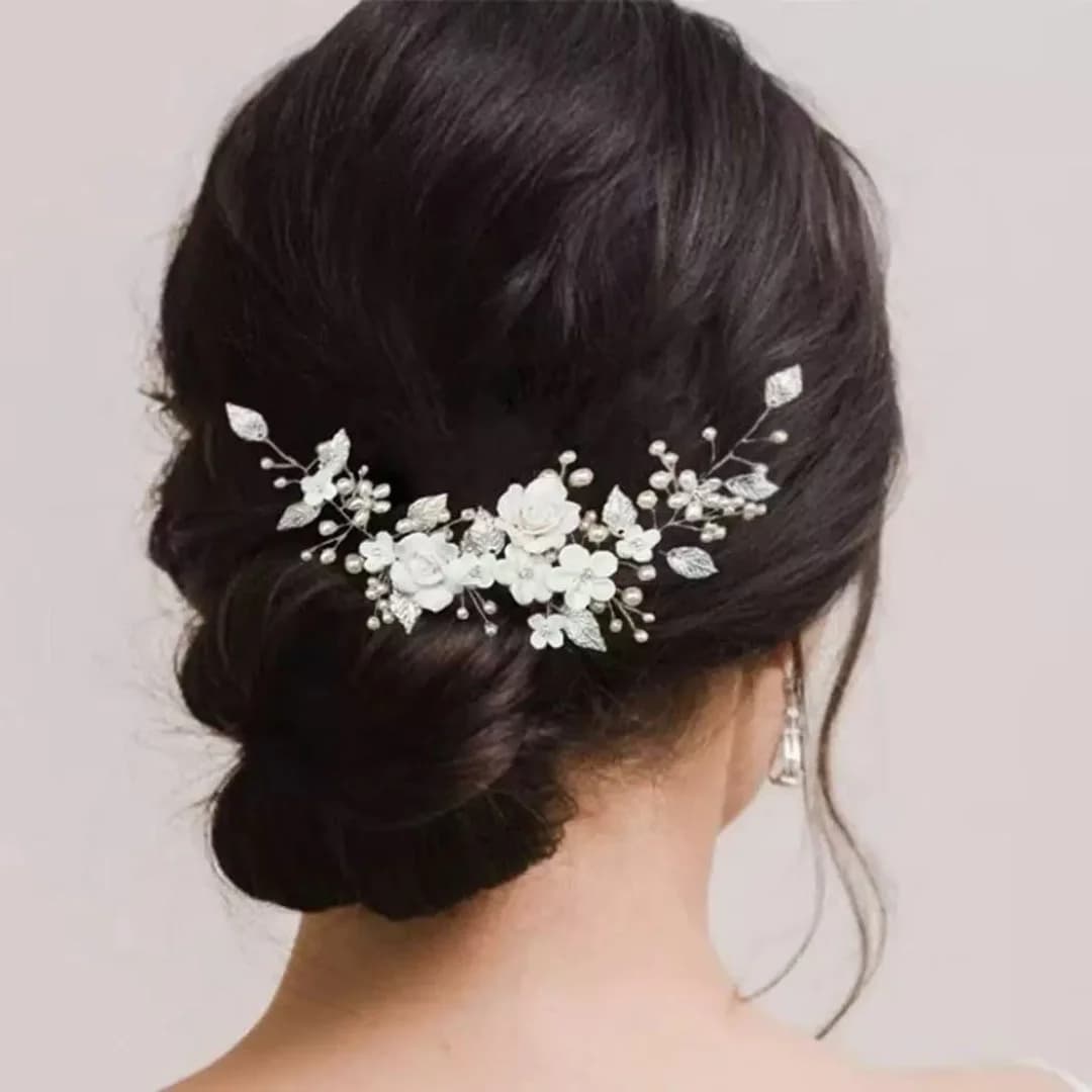 Accessorio per capelli da sposa con fiore in argilla polimerica bianca transfrontaliera in stile europeo, accessorio da sposa, ghirlanda di fiori in stile antico, pisello