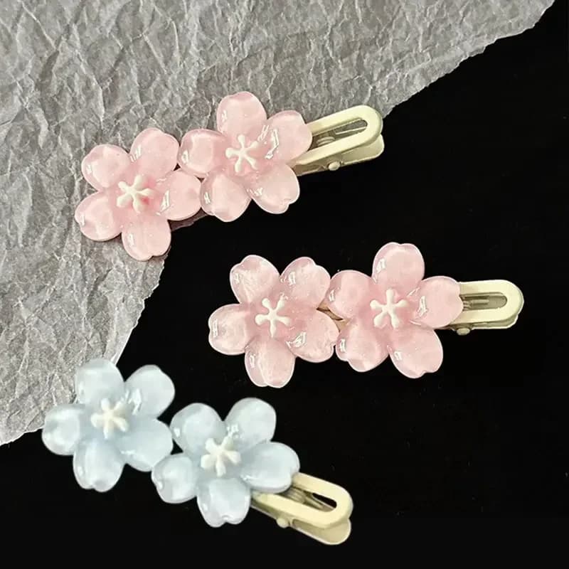 Fermagli per capelli rosa e blu a forma di fiore per ragazze, fermagli romantici a onda per frangia laterale, accessori per capelli Kawaii