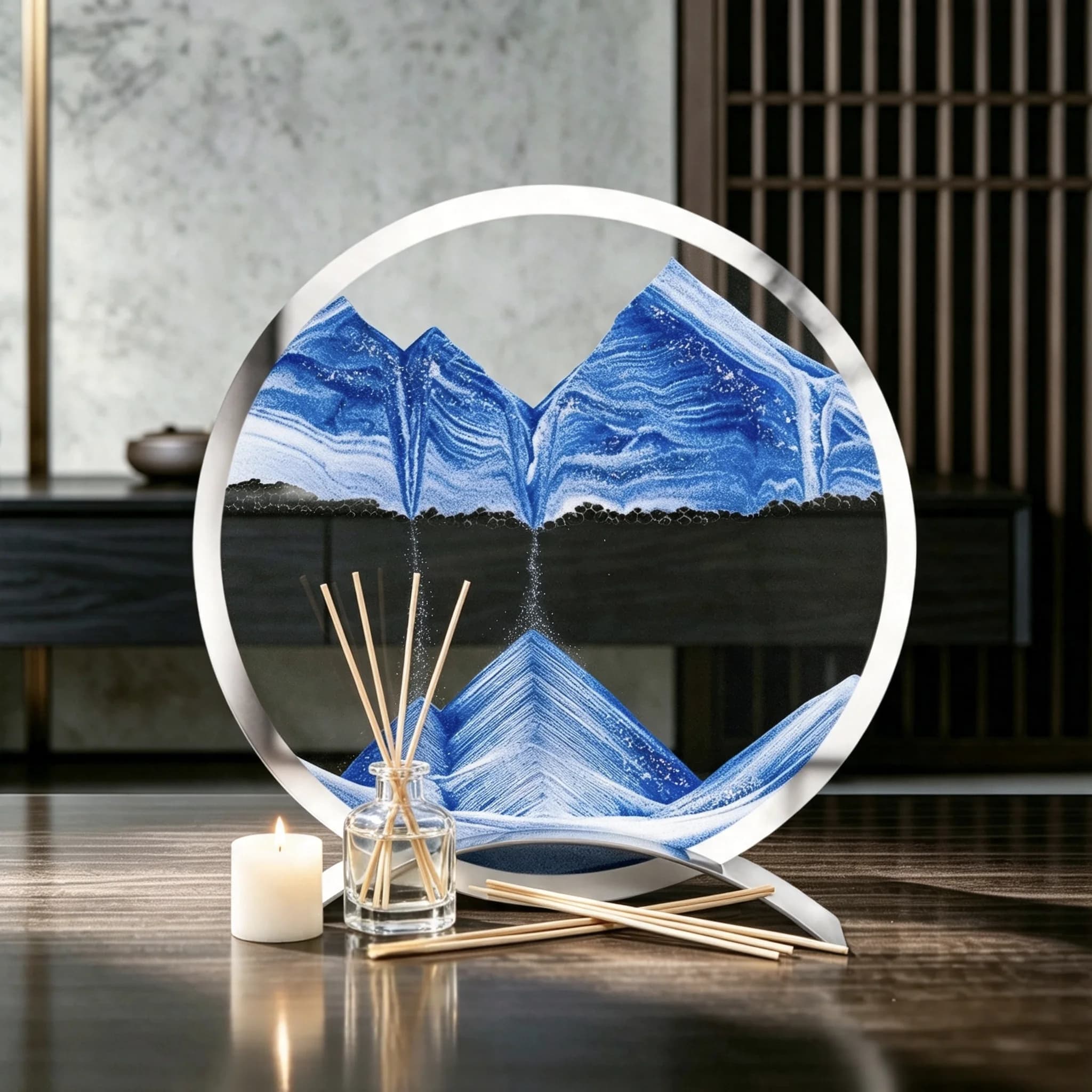 Metal Base Sandscape Moving Sand Art Picture Quicksand Glass Liquid Hourglass Kinetic Sand Painting Flowing Sand Home Decor Gift