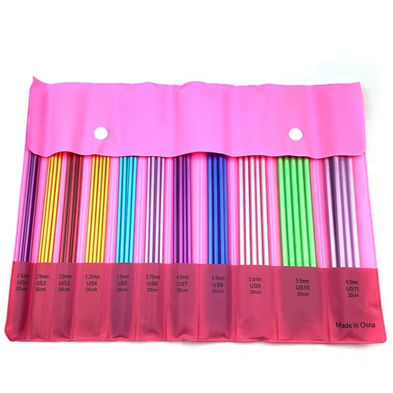 20cm 11Size Straight Knitting Needles Kit Double Ended 2.5mm-6.0mm Aluminum Stainless Steel for Beginner Knitting