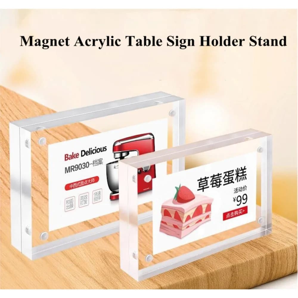 4 Pezzi Porta-Etichette Magnetico Piatto in Acrilico 70x40mm, Supporto Espositivo con Pannello Acrilico Spesso 8+8mm per Prezzi e Cartellini