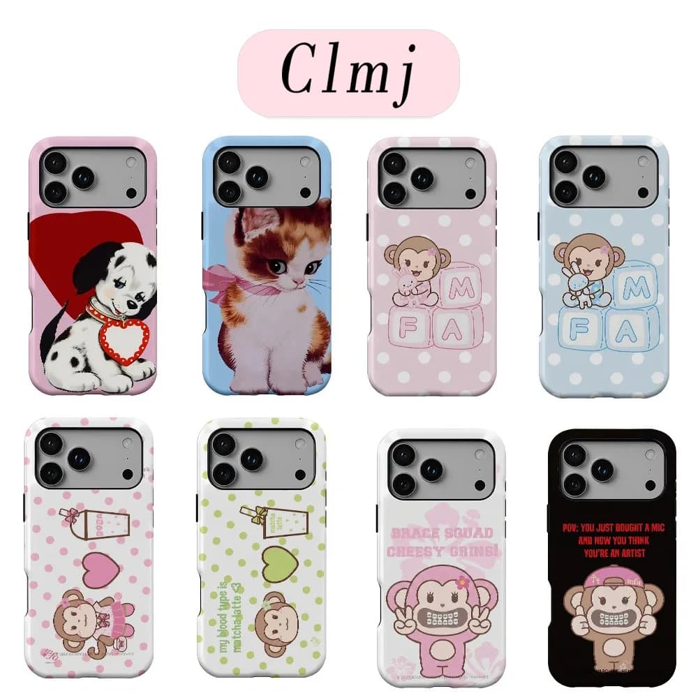 Custodia per telefono di lusso Clmj con simpatico gatto scimmia per iPhone 17 16e 16 15 14 13 12 11 X XS XR XSMAX 7 8 Air Pro Max Plus, cover a doppio strato