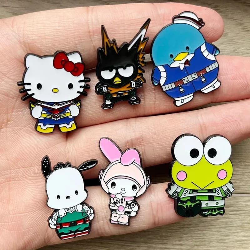 Set di 6 spille in metallo smaltato a tema cartoni animati: gatto, animale piccolo, rana. Ideali per zaini, colletti e risvolti. Regali alla moda per uomo e donna.