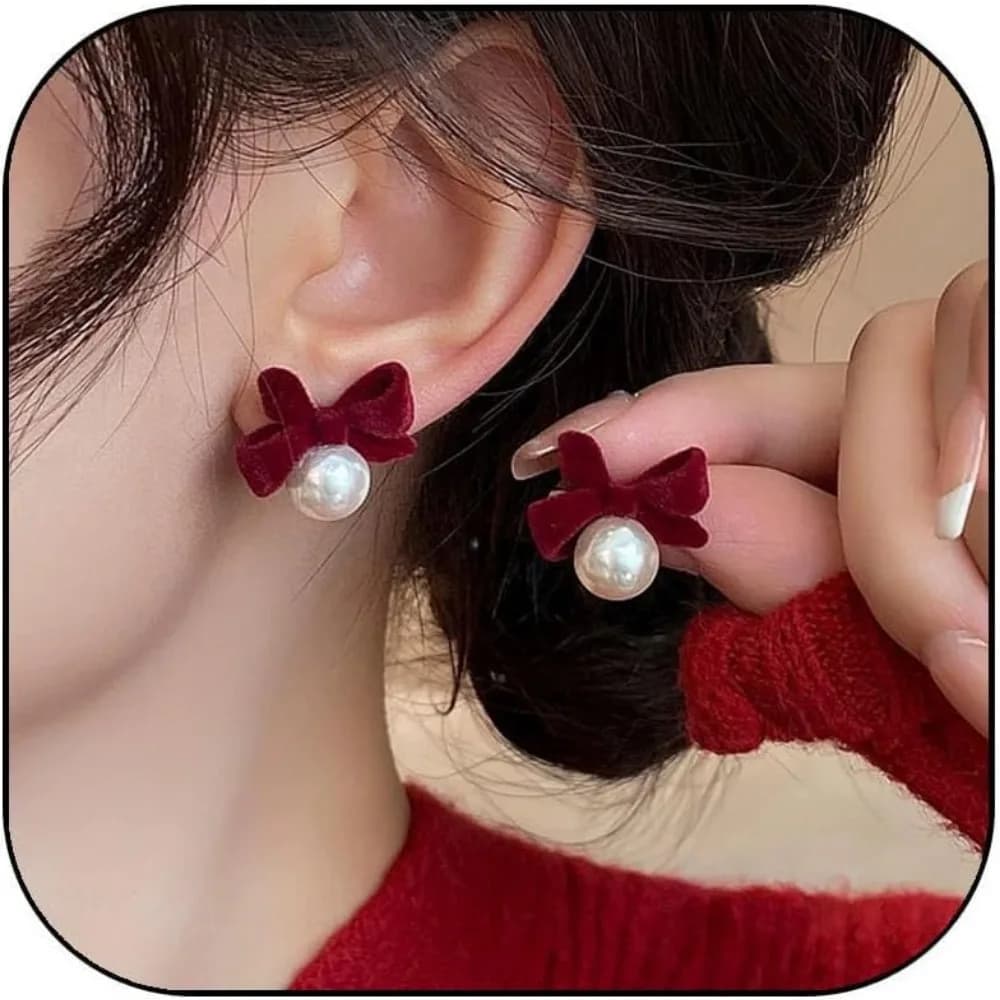 Orecchini Pendenti con Fiocco e Perle per Donne - Gioielli Trendy con Nappine in Velluto