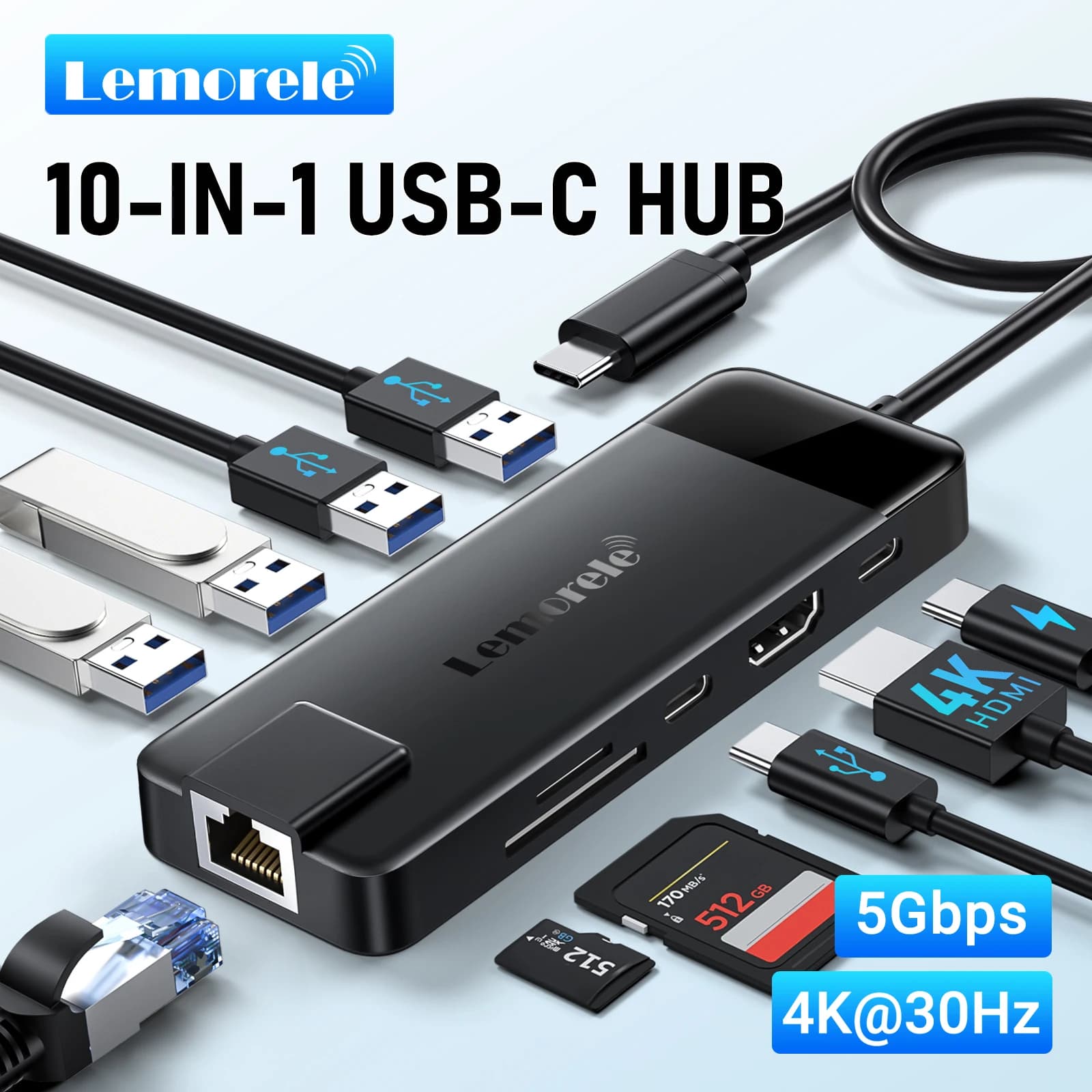 Lemorele TC93 HUB USB Tipo C 4K Hdmi RJ45 1000mb HUB USB 3 0 ad alta velocità con alimentazione 100 con VGA SD TF per MacBook Pro Air