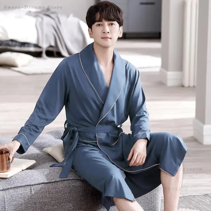 Abito da uomo taglie forti Abito kimono Primavera Autunno Accappatoio modale a maniche lunghe Indumenti da notte maschili Abiti casual larghi per la casa Pigiama